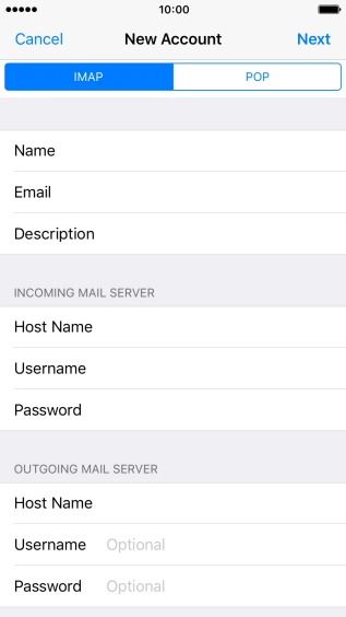 Press Username and key in the username for your email account.