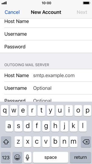 Press Host Name and key in the name or IP address of your email provider's outgoing server. Please note that if you can't send email messages when using your email provider's outgoing server, key in smtp.vodafone.net.au (Vodafone's outgoing server). Press Host Name and key in the name or IP address of your email provider's outgoing server. Please note that if you can't send email messages when using your email provider's outgoing server, key in smtp.vodafone.net.au (Vodafone's outgoing server).