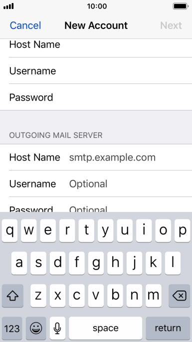 Press Host Name and key in the name or IP address of your email provider's outgoing server. Please note that if you can't send email messages when using your email provider's outgoing server, key in smtp.vodafone.net.au (Vodafone's outgoing server). Press Host Name and key in the name or IP address of your email provider's outgoing server. Please note that if you can't send email messages when using your email provider's outgoing server, key in smtp.vodafone.net.au (Vodafone's outgoing server).