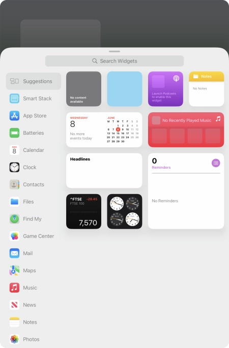 Press the required widget. Press the required widget.
