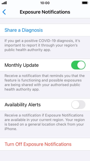 Press Turn Off Exposure Notifications. Press Turn Off Exposure Notifications.