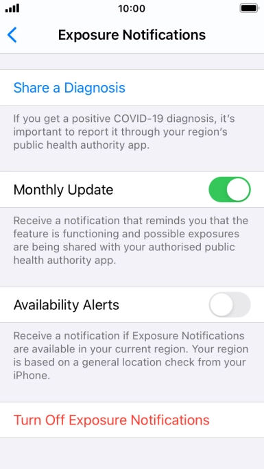 Press Turn Off Exposure Notifications. Press Turn Off Exposure Notifications.