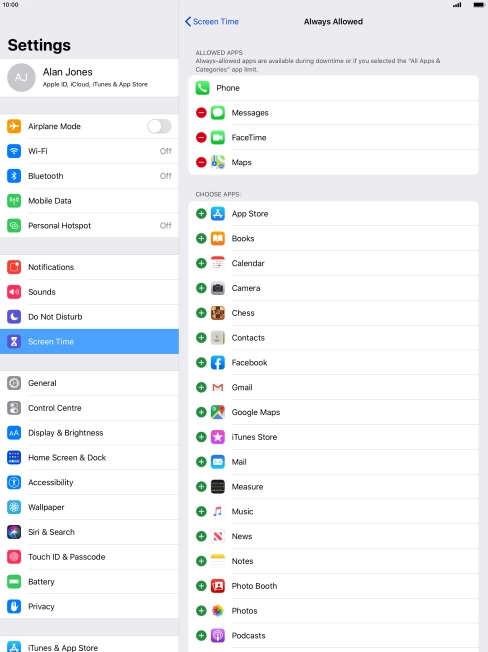 Press the add icon next to the required app to add it to the list of allowed apps during Downtime. Press the add icon next to the required app to add it to the list of allowed apps during Downtime.