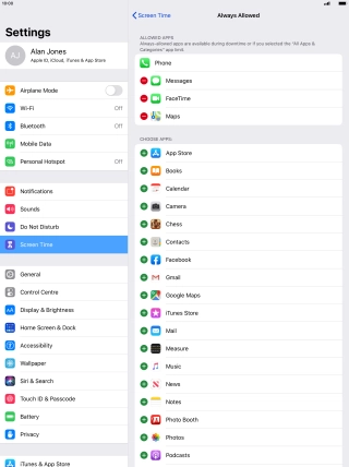 Press the add icon next to the required app to add it to the list of allowed apps during Downtime. Press the add icon next to the required app to add it to the list of allowed apps during Downtime.