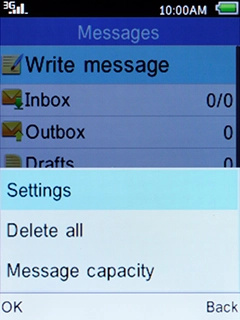 Select Settings and press the Left selection key.