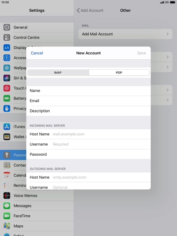 Press Host Name and key in the name of your email provider's incoming server.