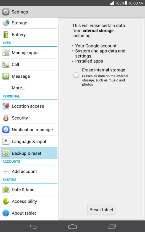 Press Reset tablet.