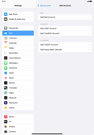 Press Add Mail Account. Press Add Mail Account.