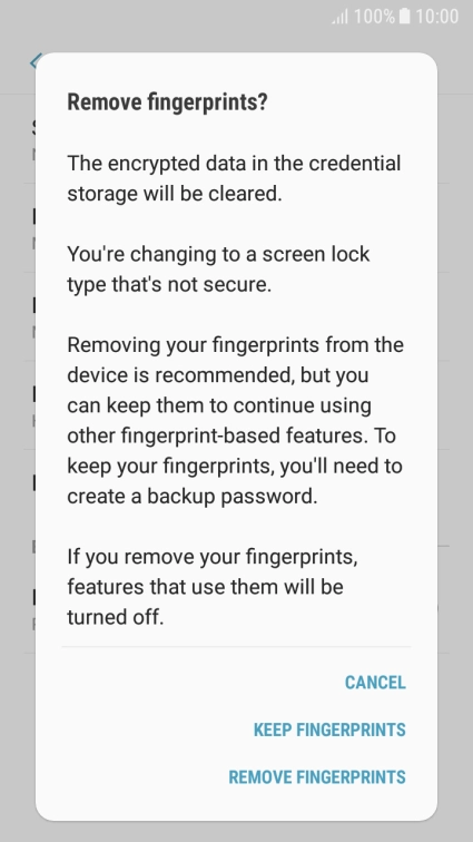Press REMOVE FINGERPRINTS.
