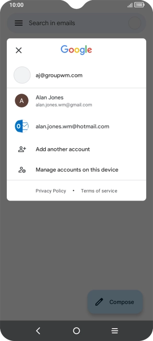 Press the required email account. Press the required email account.