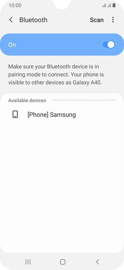 Press the required Bluetooth device and follow the instructions on the screen to pair the device with your phone. Press the required Bluetooth device and follow the instructions on the screen to pair the device with your phone.