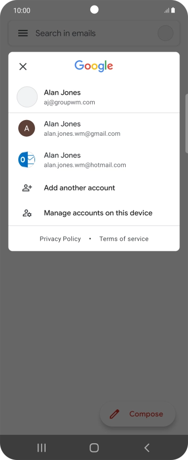 Press the required email account.
