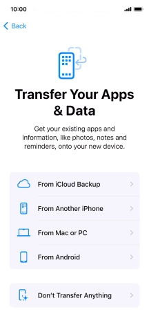 Press Don't Transfer Anything and follow the instructions on the screen to finish the activation. Press Don't Transfer Anything and follow the instructions on the screen to finish the activation.