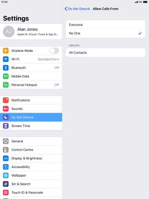 Press the required setting to select which contacts can call you even though Do Not Disturb is turned on. Press the required setting to select which contacts can call you even though Do Not Disturb is turned on.