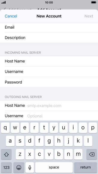 Press Host Name and key in the name or IP address of your email provider's outgoing server. Please note that if you can't send email messages when using your email provider's outgoing server, key in smtp.vodafone.net.au (Vodafone's outgoing server).