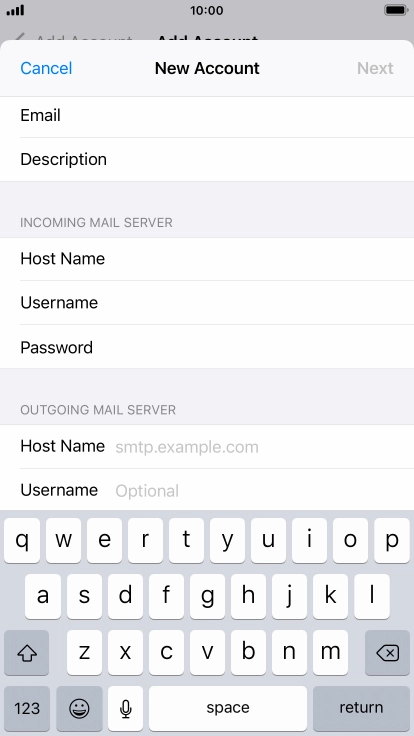 Press Host Name and key in the name or IP address of your email provider's outgoing server. Please note that if you can't send email messages when using your email provider's outgoing server, key in smtp.vodafone.net.au (Vodafone's outgoing server).