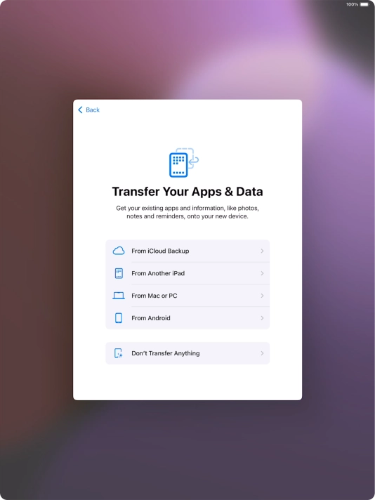 Press Don't Transfer Anything and follow the instructions on the screen to finish the activation.