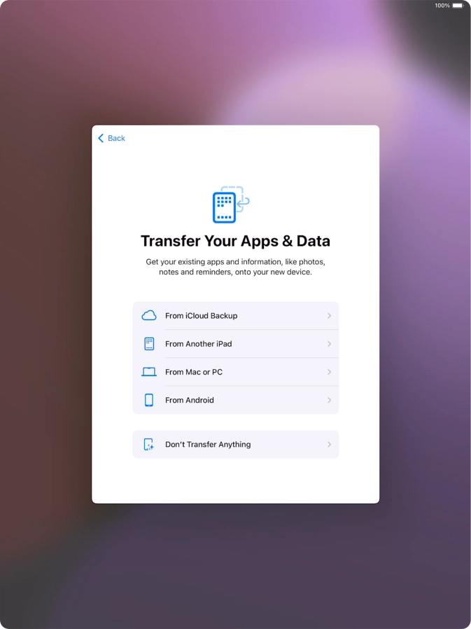 Press Don't Transfer Anything and follow the instructions on the screen to finish the activation.