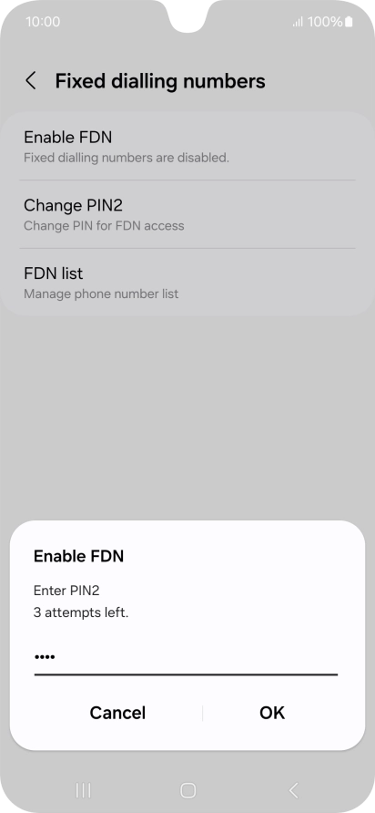 Key in your PIN2 and press OK.