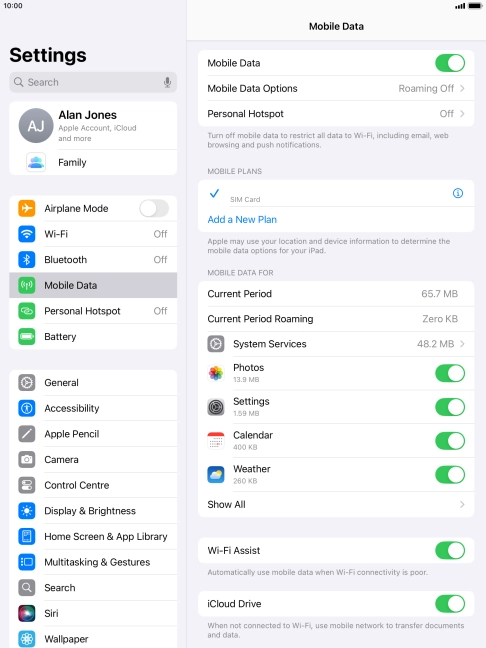 The total data usage is displayed next to Current Period. The total data usage is displayed next to Current Period.