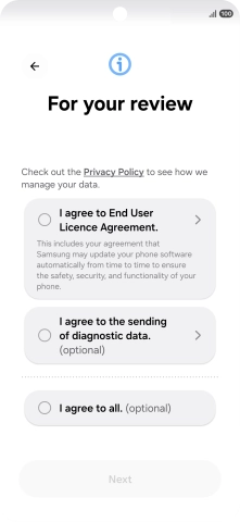 Press the fields next to the required settings to select them. Press the fields next to the required settings to select them.