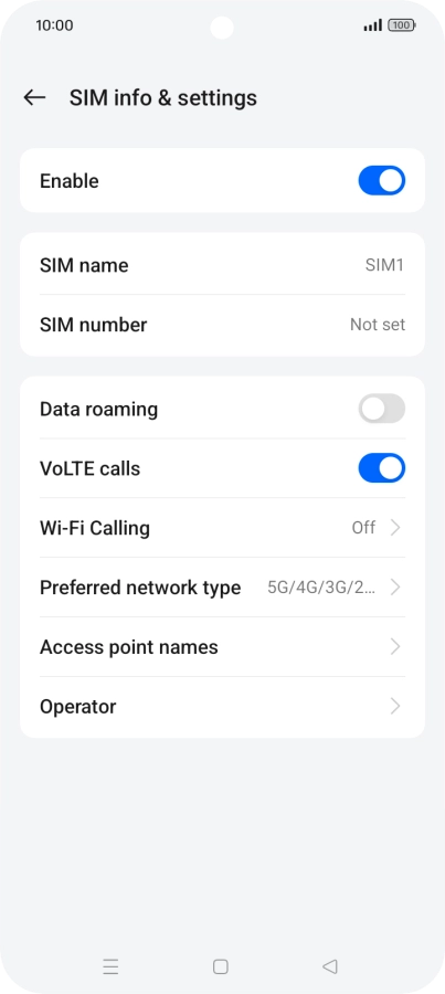 Press Preferred network type.