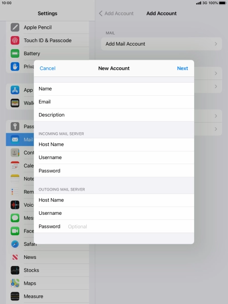 Press Password and key in the password for your email account.