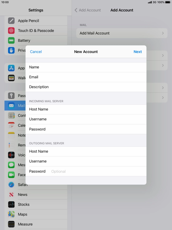 Press Password and key in the password for your email account.