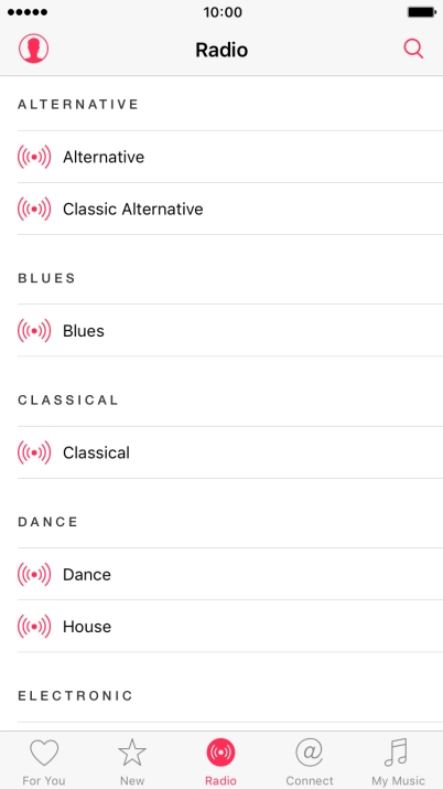 Press the required radio channel to start playback of other streaming radio channels.