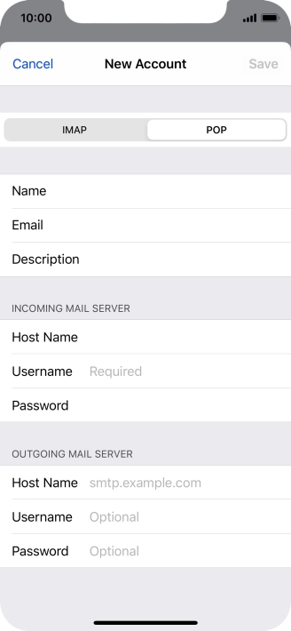 Press Username and key in the username for your email account.