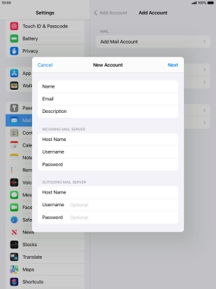 Press Username and key in the username for your email account. Please note that if you're using Vodafone's outgoing server, leave the username field empty.