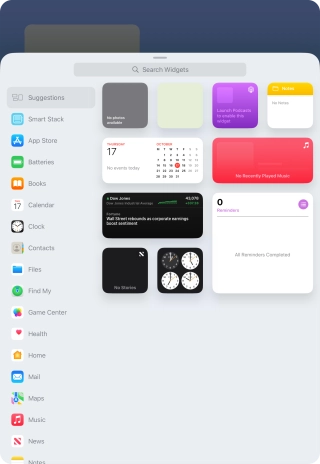 Press the required widget. Press the required widget.