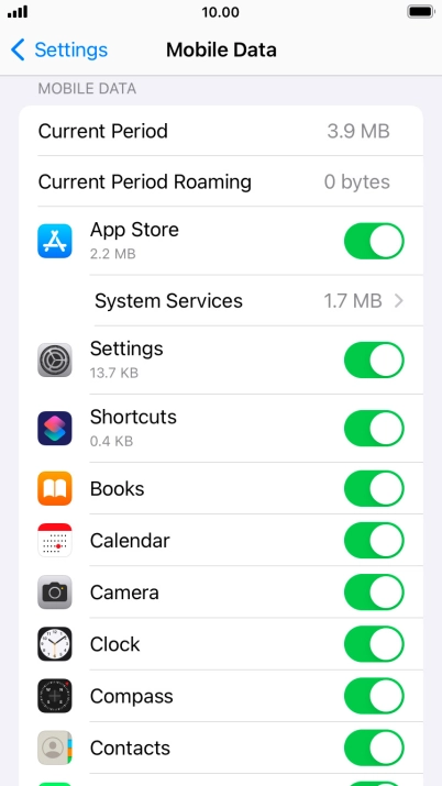 Press the indicators next to the required applications to turn the function on or off.