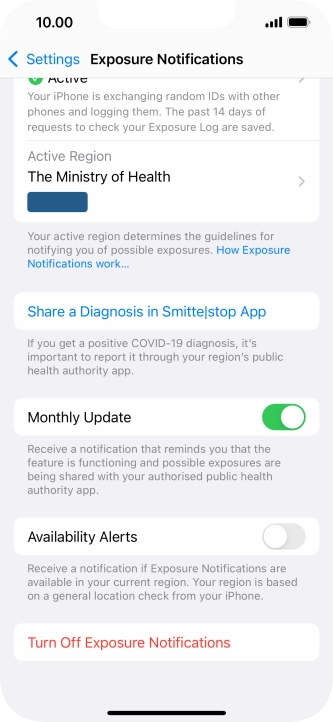 Press Turn Off Exposure Notifications.