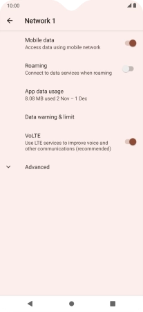 The total data usage is displayed. The total data usage is displayed.
