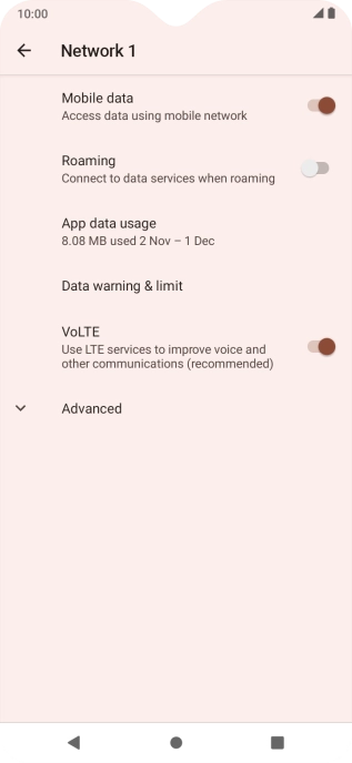 The total data usage is displayed. The total data usage is displayed.