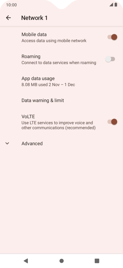 The total data usage is displayed. The total data usage is displayed.