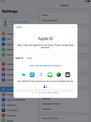 If you don t have an Apple ID, press Don't have an Apple ID or forgot it? and follow the instructions on the screen to create an Apple ID. If you don t have an Apple ID, press Don't have an Apple ID or forgot it? and follow the instructions on the screen to create an Apple ID.