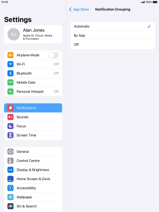 Press the required setting.