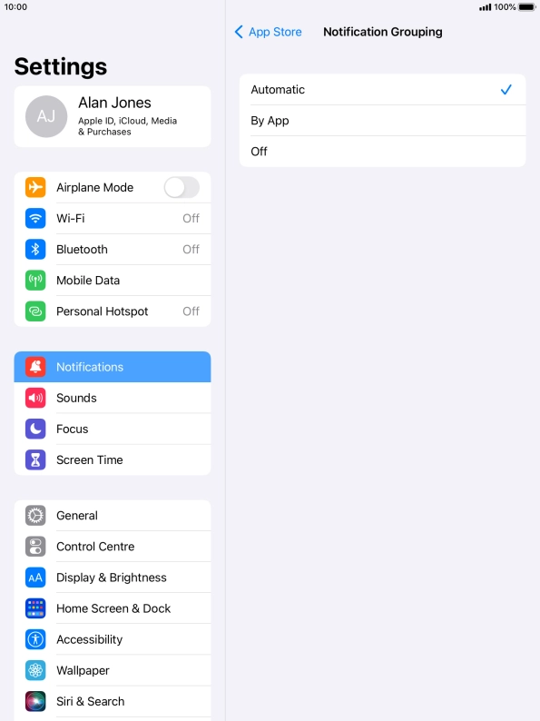 Press the required setting.