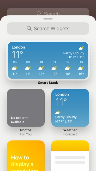 Press the required widget.