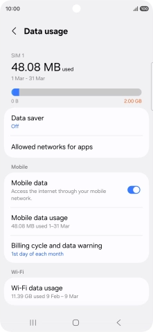 The total data usage is displayed. The total data usage is displayed.