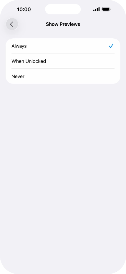 To select notification preview on the lock screen, press Always.