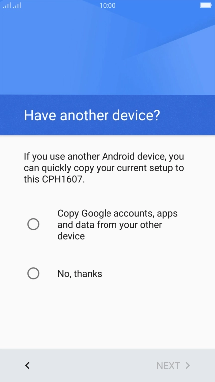 You can transfer the contents of another phone to your phone when it's activated for the first time and after a factory reset. When this screen is displayed, your phone is ready to transfer contents from another phone.