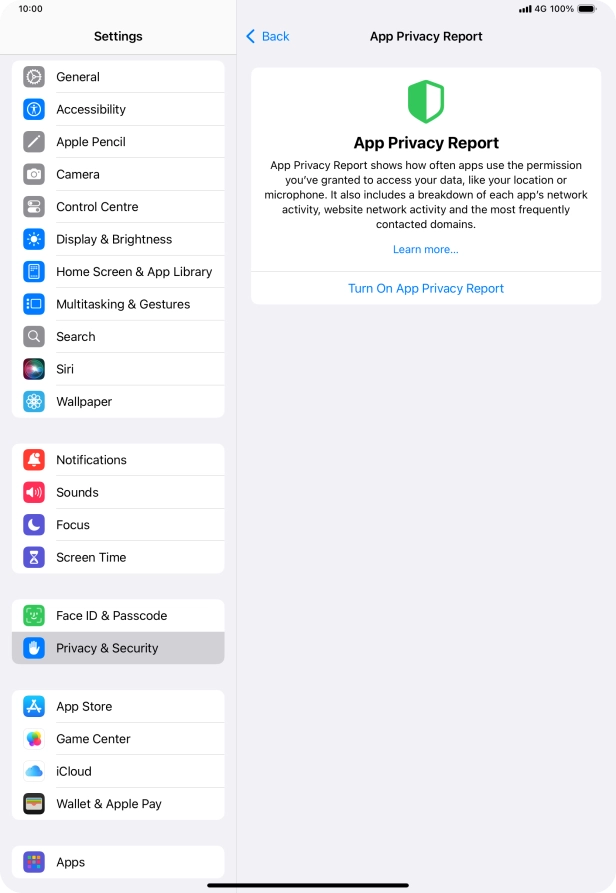 Press Turn On App Privacy Report to turn on the function. Press Turn On App Privacy Report to turn on the function.