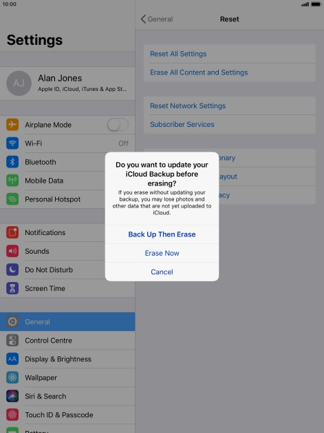Press the required setting.