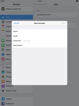 Press Password and key in the password for your email account. Press Password and key in the password for your email account.