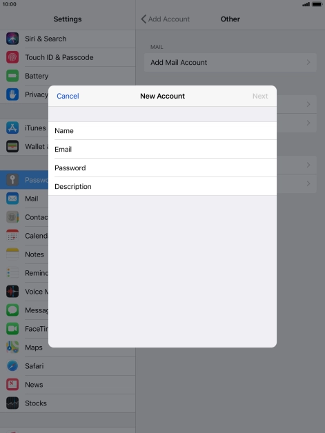 Press Email and key in your email address.