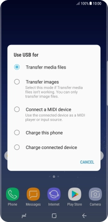 Press Transfer media files to turn on the function. Press Transfer media files to turn on the function.
