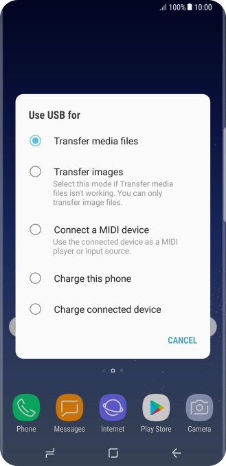 Press Transfer media files to turn on the function. Press Transfer media files to turn on the function.